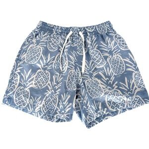 Chubbies Pineapple Print Swim Trunks Blue White Board Short Small Resort Beach